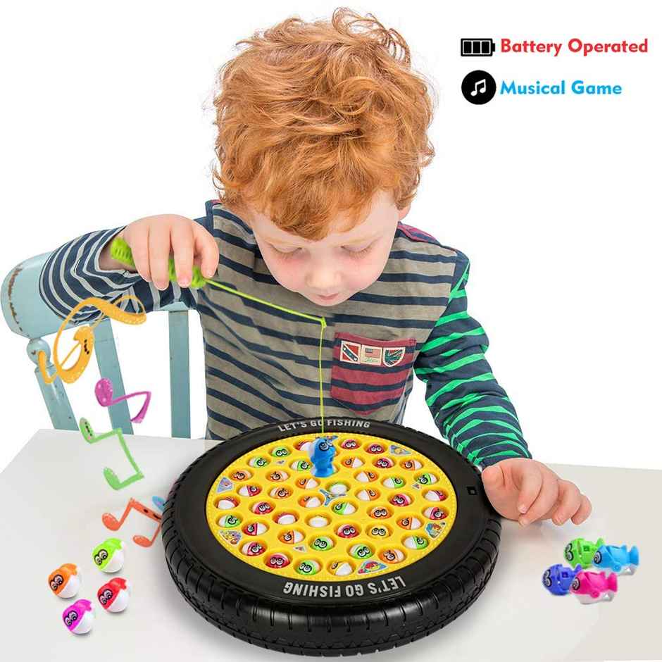 Webby Musical Rotating Tyre Fishing Game Toy with 45 Fishes | Multi-Color