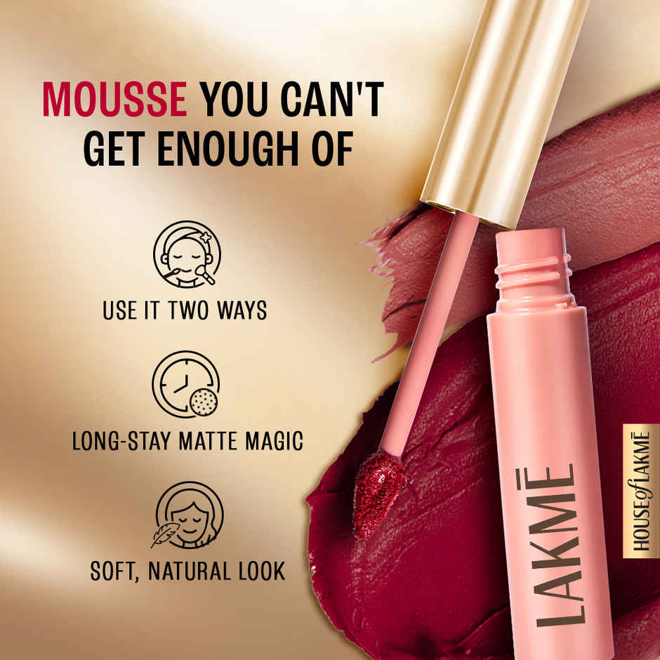 Lakme Double Duty Lip & Cheek Mousse Matte Lipstick & Soft Blush, Blush Velvet