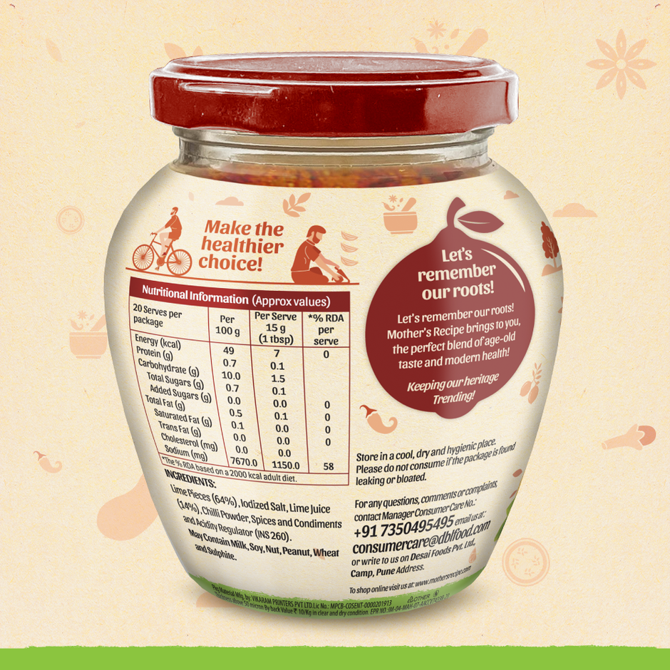 Mother's Recipe Hearty Roots Lime Pickle - Oil Free