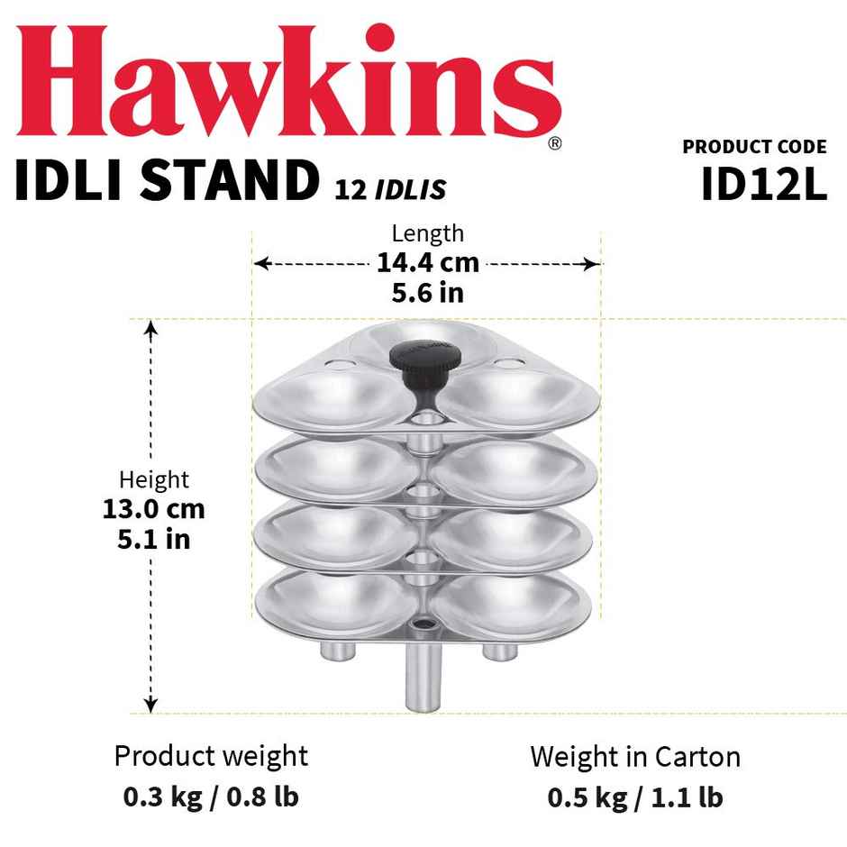 Hawkins Idli Stand For 5 Litre Cooker 12 Idli Pan For 5 Litre And Bigger Pressure Cookers - Silver