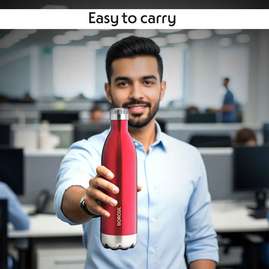Borosil Bolt Double Wall Vacuum Insulated Stainless Steel Water Bottle | Trans Red | 1 L