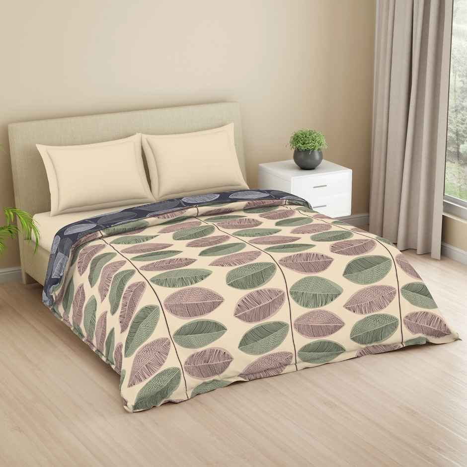 WELSPUN Microfiber Lume Quilt Double 110 GSM Polyster, Easy Care | Grey & Olive - 200 x 220 cm