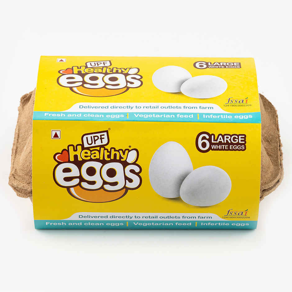 UPF Healthy White - Large Eggs, 6 Pieces | Protein Rich | Veg Feed | Infertile