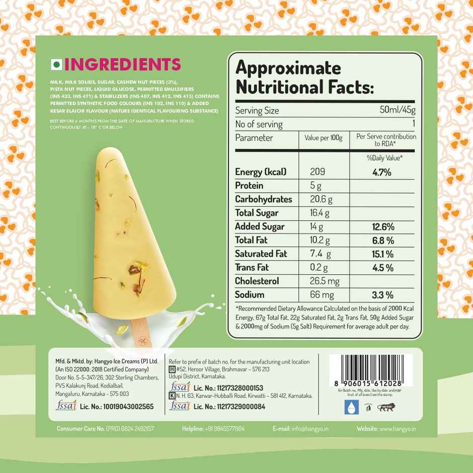 Hangyo Pista Kesar Kulfi Medium Fat Ice Cream Combo