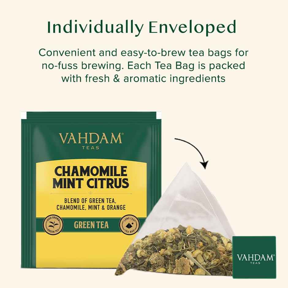Vahdam Chamomile, Mint, and Citrus Organic Green Tea
