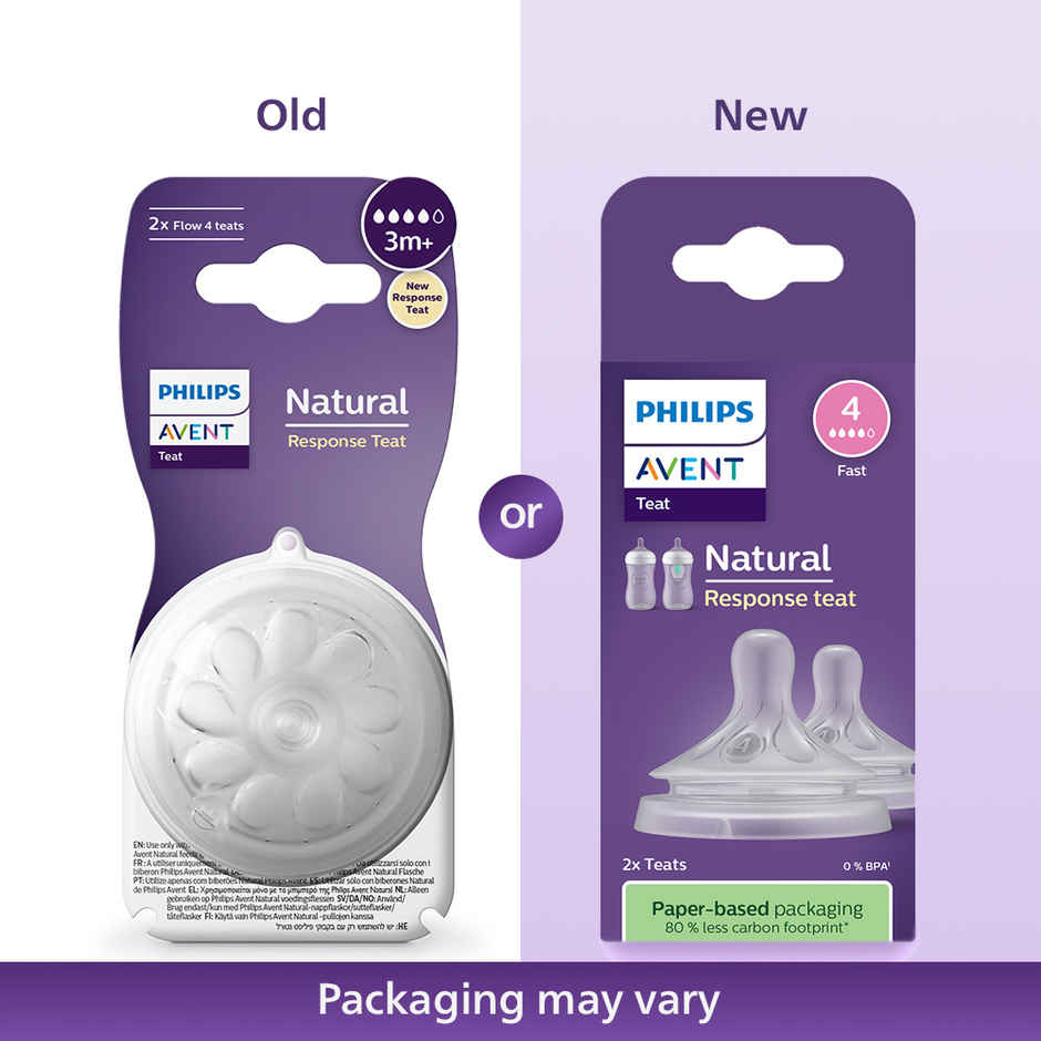 Philips Avent Natural Response Bottle Teat | Flow 4 | 3m+ | Pack of 2 | SCY964/02