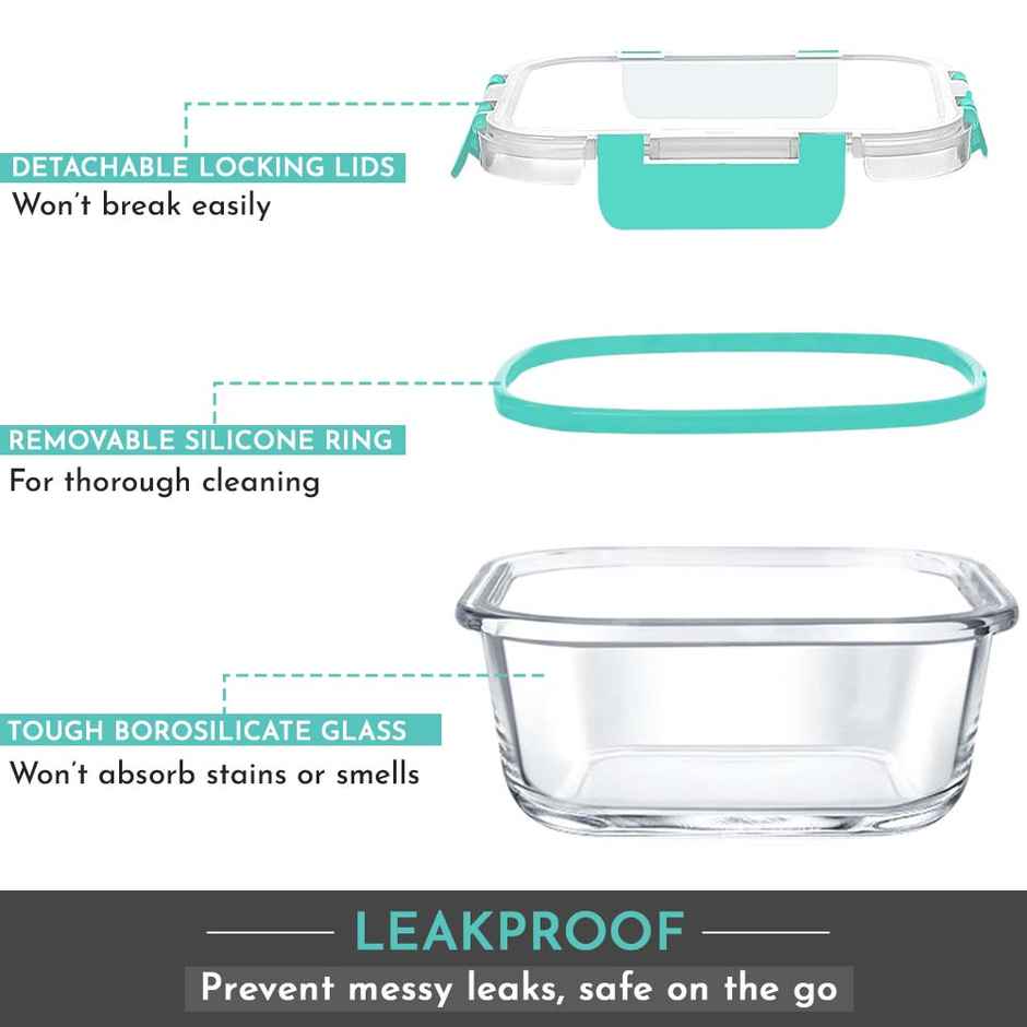 Magnus Glock 520 ml Square Green Borosilicate Glass Container With Detachable Lock