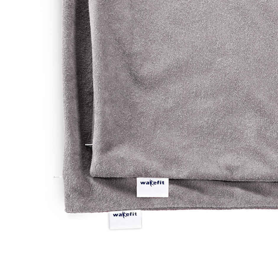 Wakefit 28x18 inch Long Pillow Protector | Terry Cotton | 2 pcs | Grey | Zipper