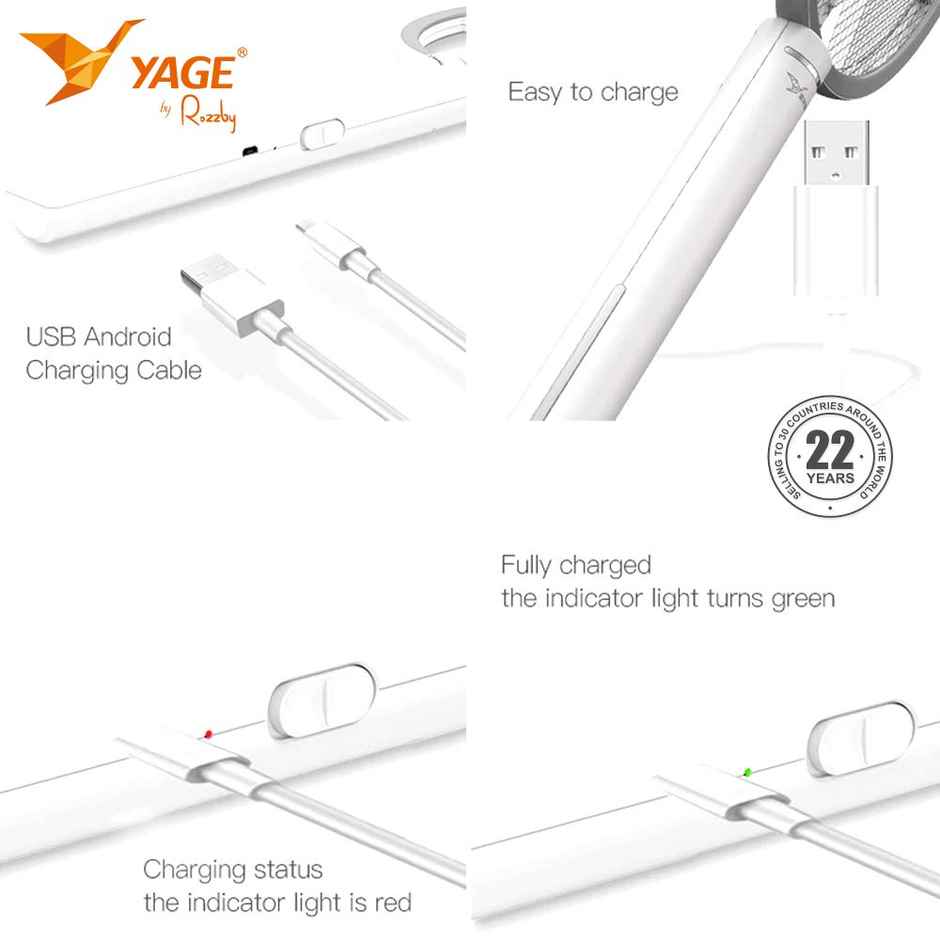 Yage by Rozzby YG-D003 Rechargeable Mosquito Killer Racket | 500mAh Lithium USB Chargeable Battery | WHite & Pink