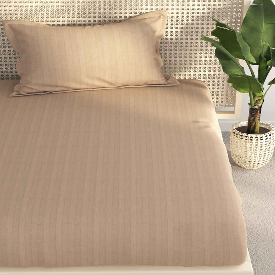 BIANCA Super Soft 100% Egyptian Cotton Satin Stripe Single Bedsheet with Pillow Cover | Wood Smoke