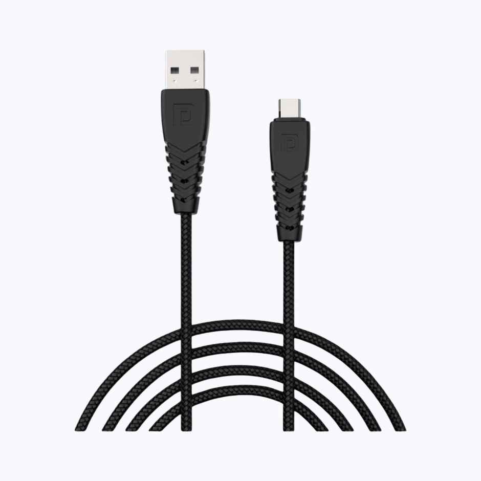 Portronics Konnect B Micro USB Cables For Fast Charging & Data Sync 3.0 Amp with PVC Heads, Nylon Braided,(1m) - Black