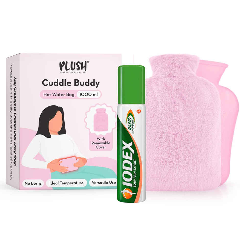 Iodex Rapid Action Pain Relief Spray (60g) & Plush Hot Water Bag-Cuddle Buddy With Removable Cover (1pc) Combo