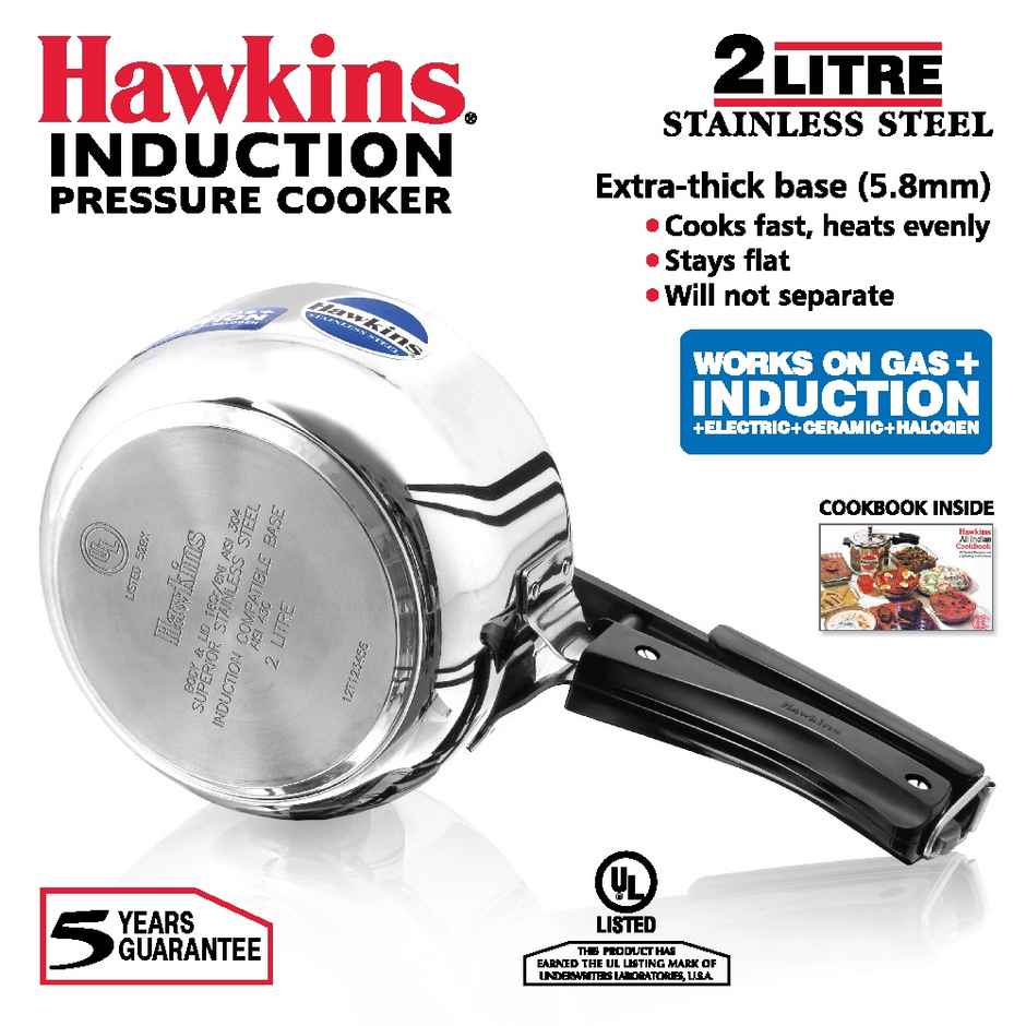 Hawkins 2 Litre Pressure Cooker Stainless Steel Inner Lid Cooker Induction Cooker Small - Silver