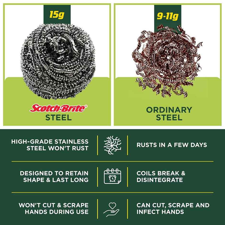 Scotch-Brite Scrub Pad and Steel Scrub Pad Combo (Green)