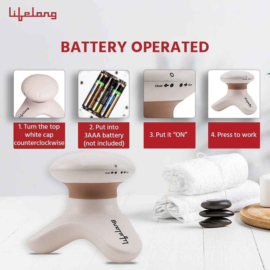 Lifelong Llm09 Mini Head And Body Massager, Beige And Brown (No Charging cord, Battery Operated)