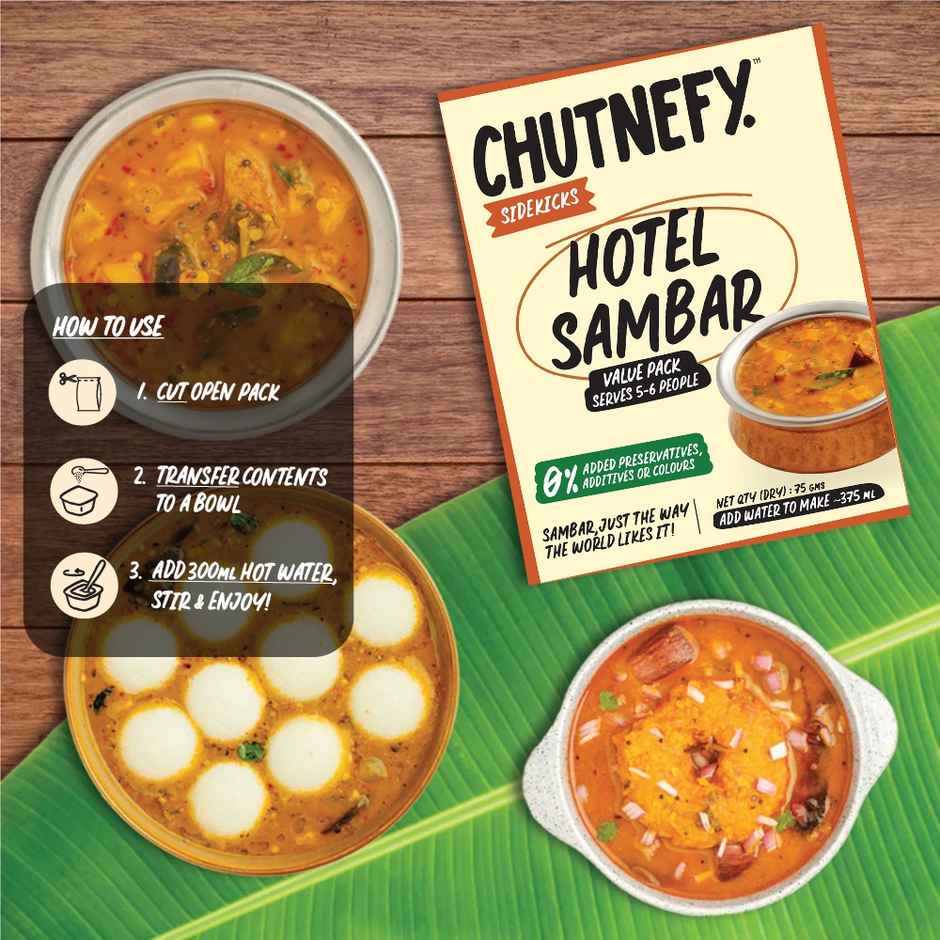 Chutnefy Hotel Sambar - Ready-To-Eat Value Pack | 0% Additive-Colours-Preservatives