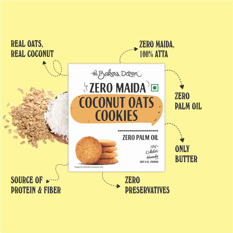 The Baker's Dozen Zero Maida Coconut Oats Cookies | Premium Oats Biscuit cookies | Coconut Biscuit