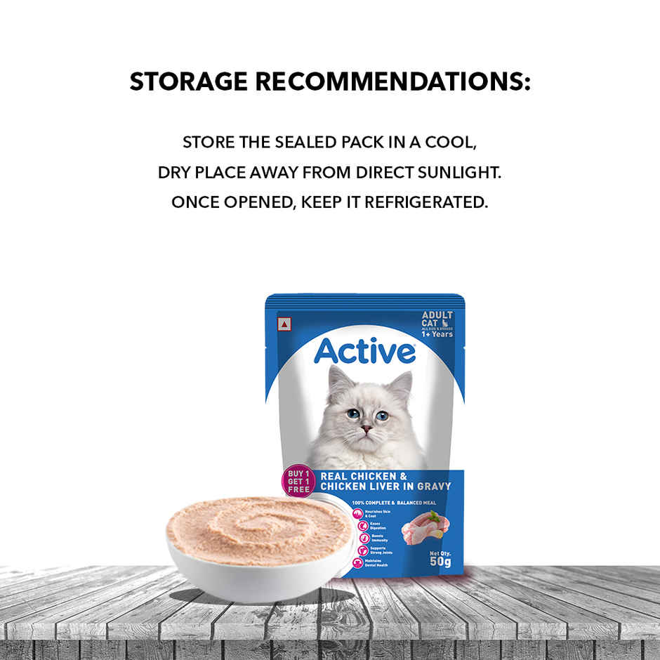 Active Adult Cat Wet Food, Real Chicken in Gravy, 8 Pouches (Buy 1 Get 1 Free)
