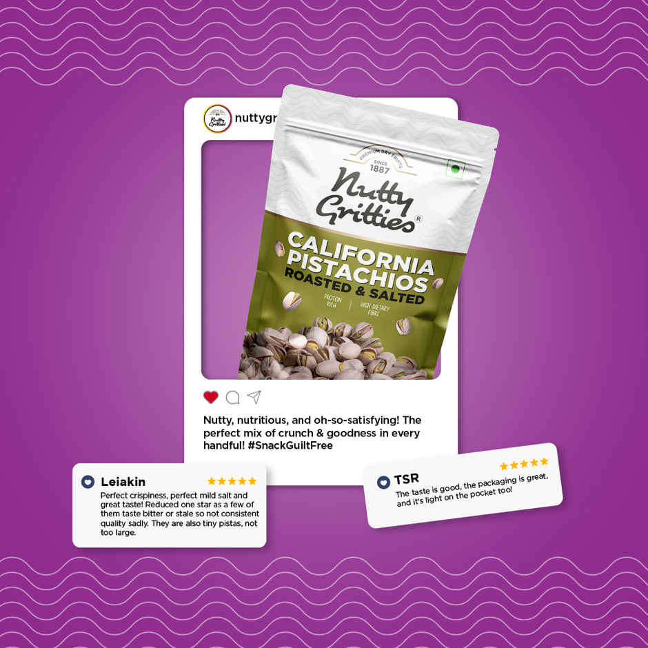 Nutty Gritties Roasted Pistachios - Lightly Salted, Non-Fried, Zero-Oil