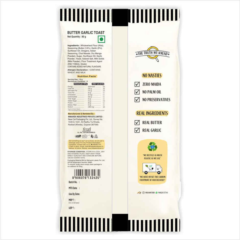 The Baker's Dozen Zero Maida Butter Garlic Toast Rusk | Palm Oil-free and Preservative-free Combo