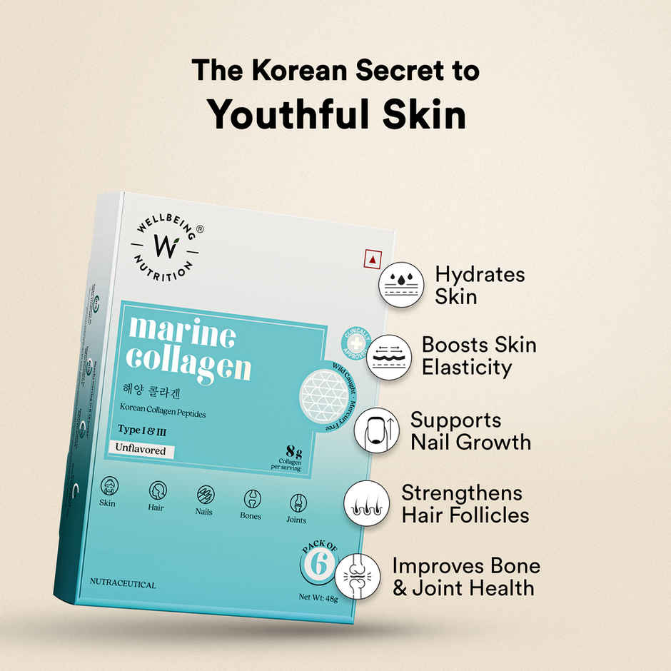 Wellbeing Nutrition Pure Korean Marine Collagen Supplements Unflavored 6 Sachets