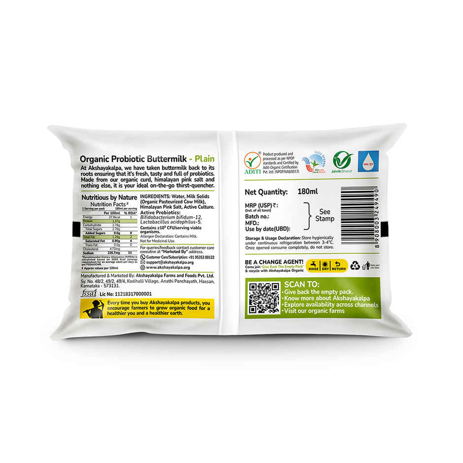 Akshayakalpa Organic Probiotic Plain Buttermilk