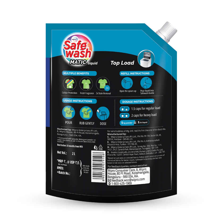 SafeWash Top Load Matic Premium Detergent Liquid | 2X Stain Removal