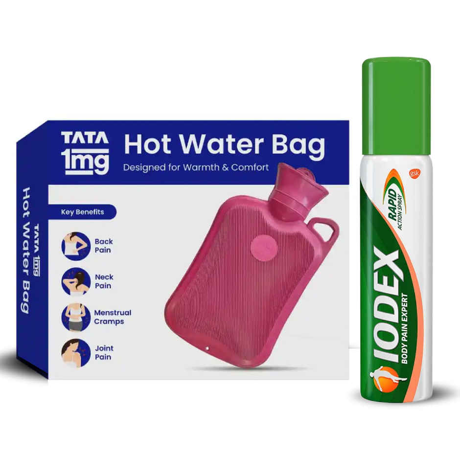 Iodex Rapid Action Pain Relief Spray (60g) & Tata 1Mg Hot Water Bag (1pc) Combo