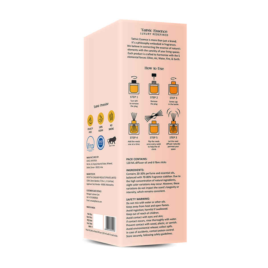 Tattvic Essence Luxury Reed Diffuser Set | Peach & Saffron - 120 ml