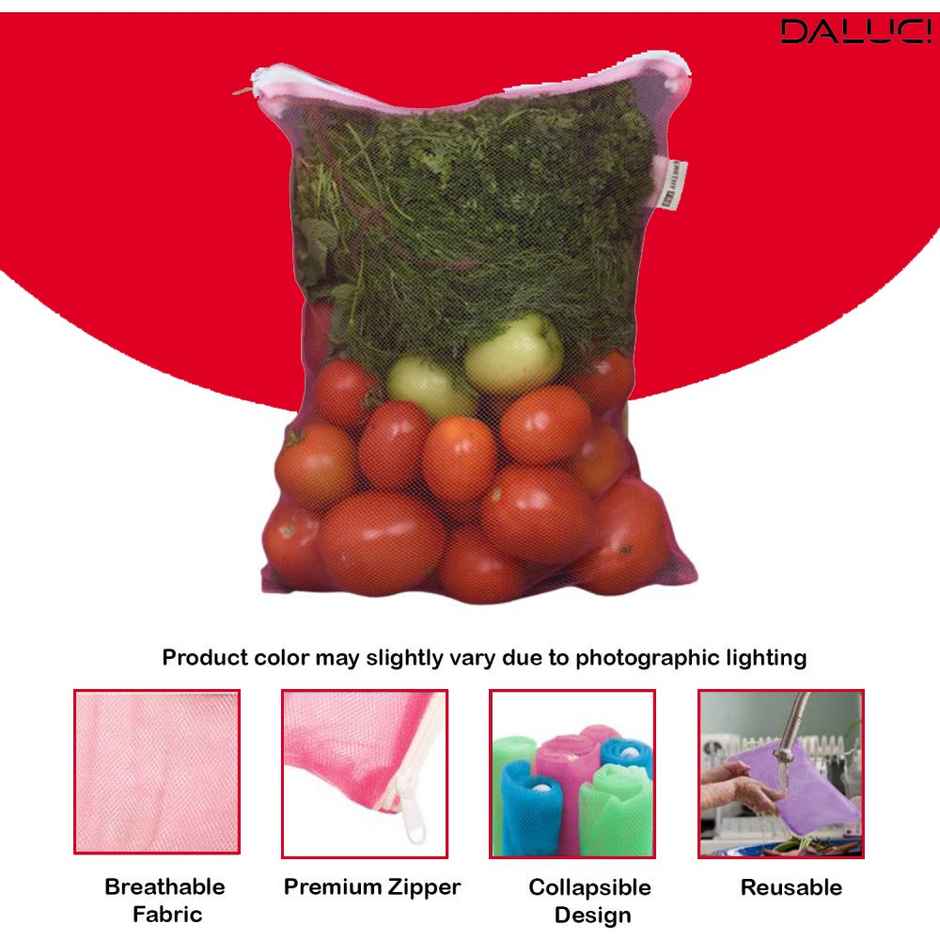 Daluci Multi-Purpose Washable Zip Mesh Bags For Vegetables and Fruits Storage | Pack Of 12