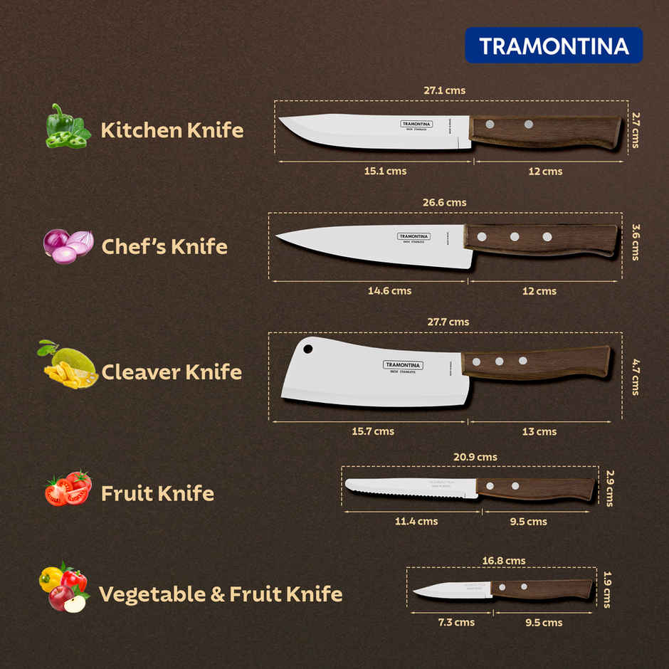 Tramontina Tradicional Stainless Steel Kitchen Knife Chaku, 15 Cm 5.9 Inch | Brown