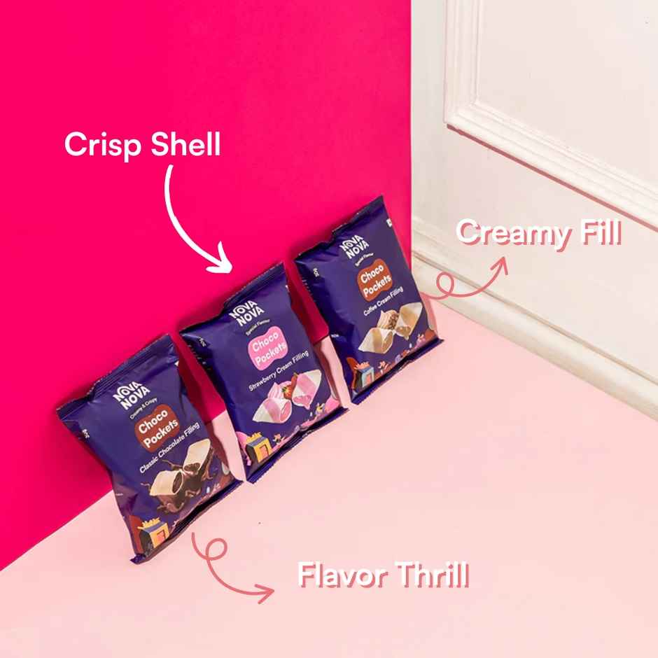 Nova Nova Choco Pockets | Assorted Pack of 3 | Classic Chocolate, Coffee & Strawberry Cream