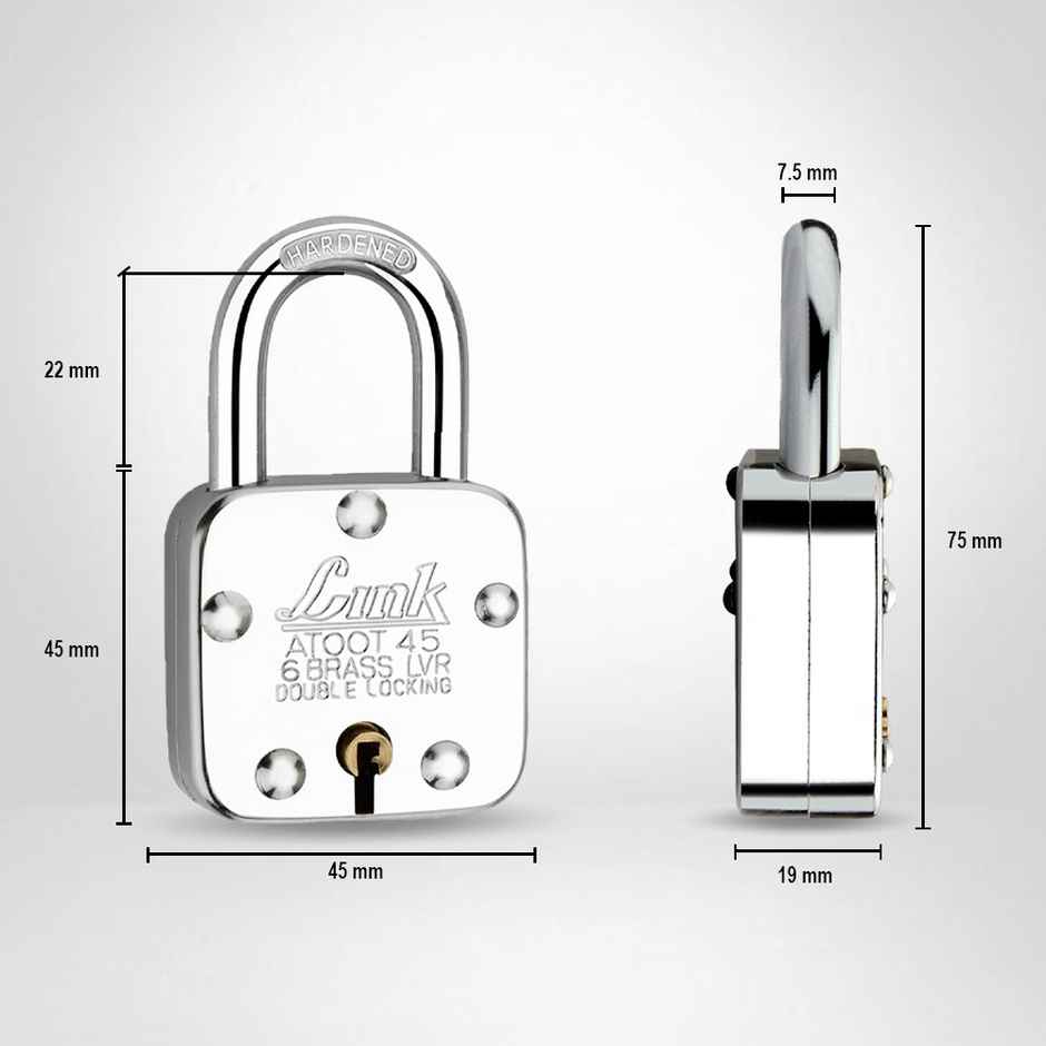 Link Stainless steel Brass Levers With Hardened Shackle Atoot 45 mm padlock with 3 Keys