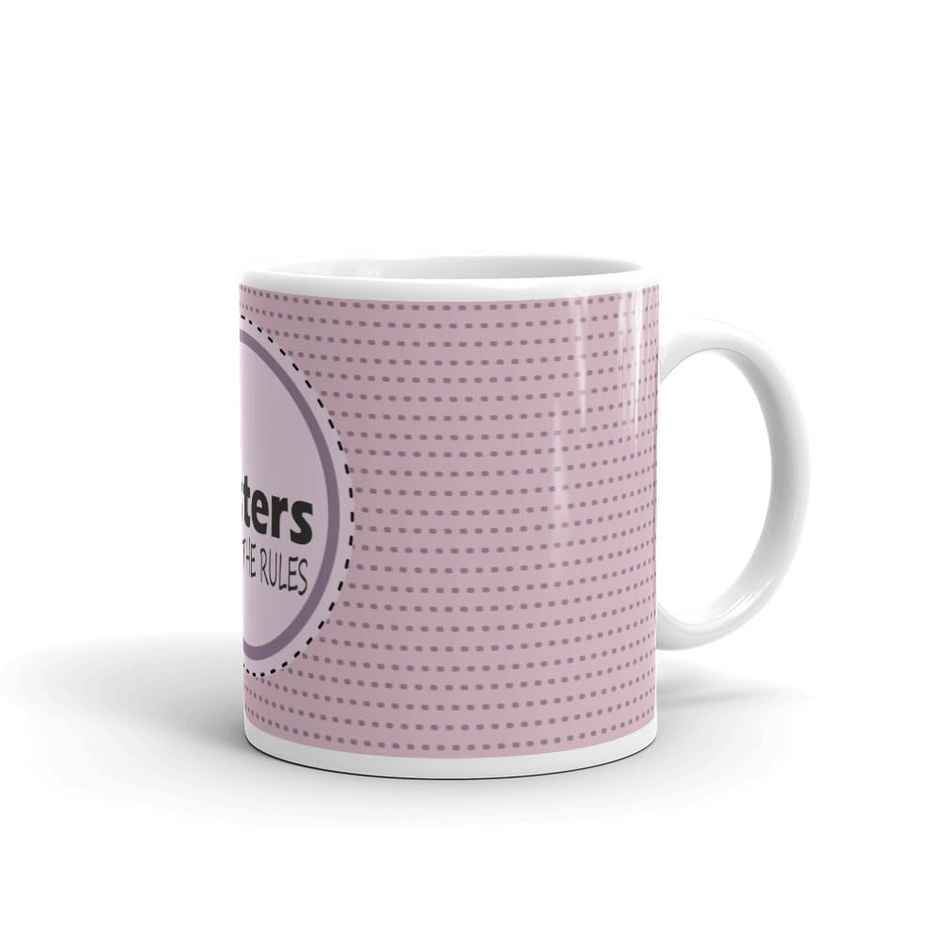 Kooltech Lil Sisters Break The Rules Printed White Coffee And Tea Ceramic Mug - 11Oz