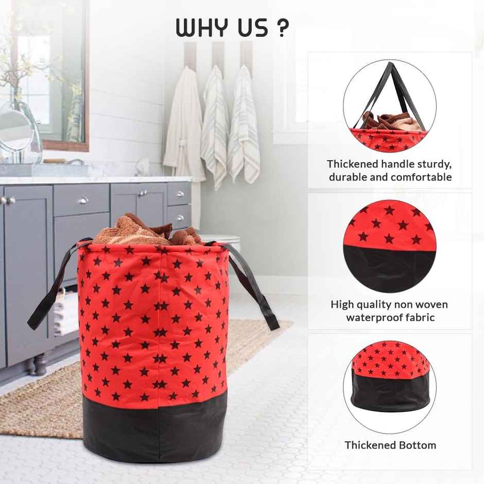Perpetual Waterproof Laundry Cloth Basket, 2 Pcs, 45L, Foldable with Handle (Red)