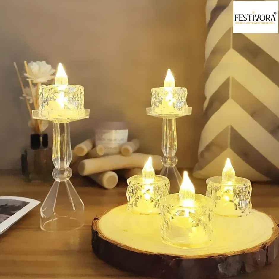 Festivora Pack of 6 Crystal LED candles-Battery powered, warm white , perfect for decoration