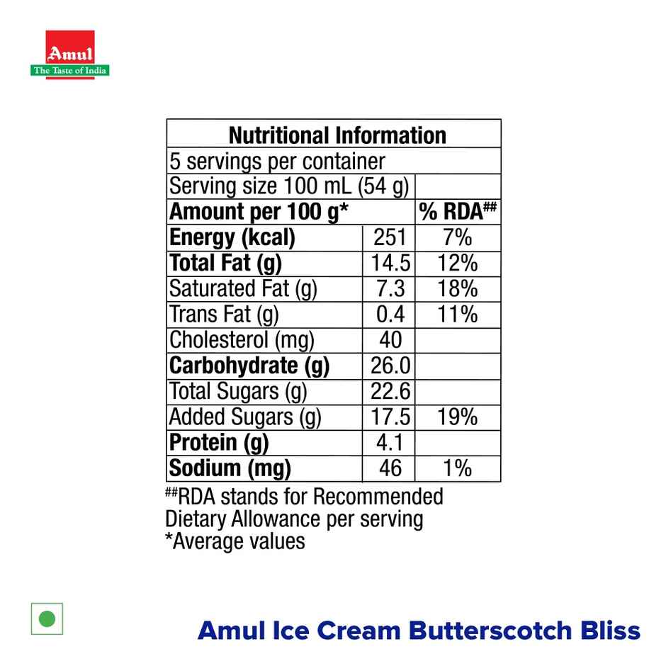 Amul Butter Scotch Bliss Icecream Tub | Creamy & Butterscotch Flavor
