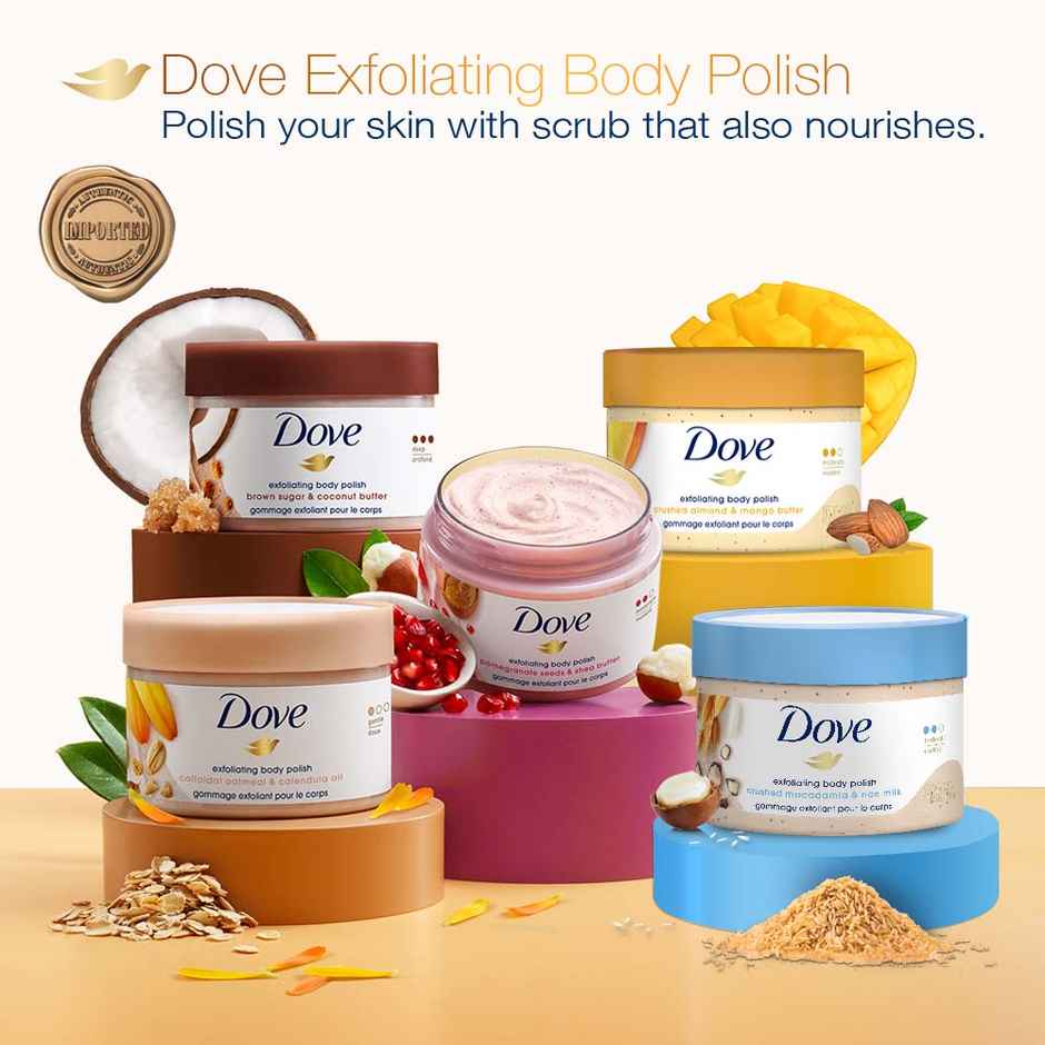 Dove Body Polish Scrub | Macadamia & Rice Milk | For Dry Skin | Get Bright Skin