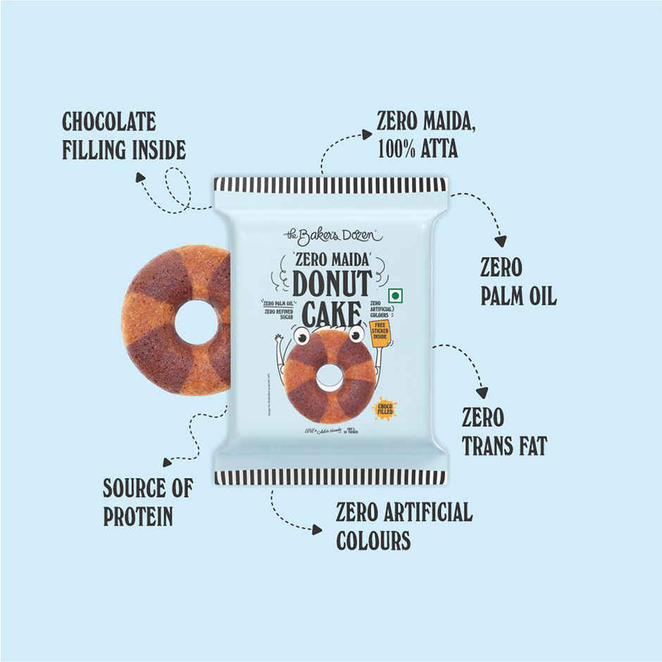 The Baker'S Dozen Zero Maida Donut Cake | Soft & Indulgent (42g) & The Baker'S Dozen Zero Maida Chocolate Brownie | Bakery Delight (55g) & The Baker'S Dozen Choco Chip Muffin | Soft & Chocolatey (45g) Combo