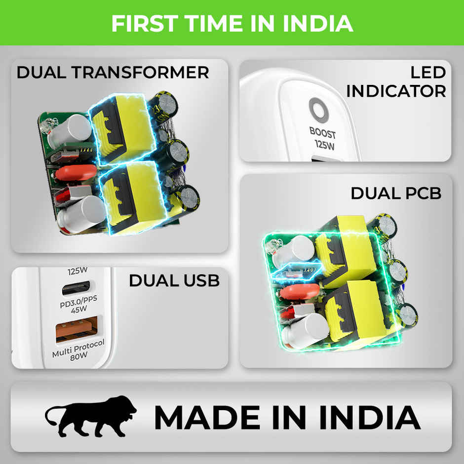 UltraProlink UM1134C 125W Dual USB Multi-Protocol Fast Travel Charger with Type C to C Cable