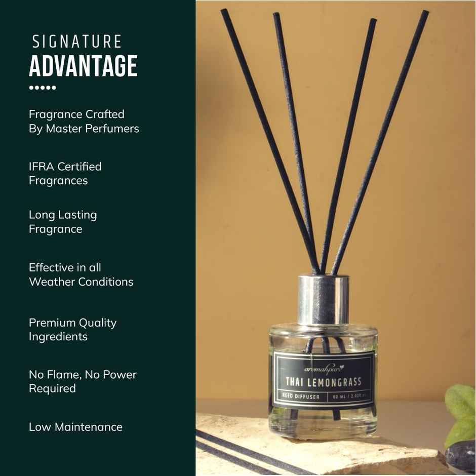 Aromahpure Premium Reed Diffuser | Lemongrass, With 6 Fiber Reed Stick