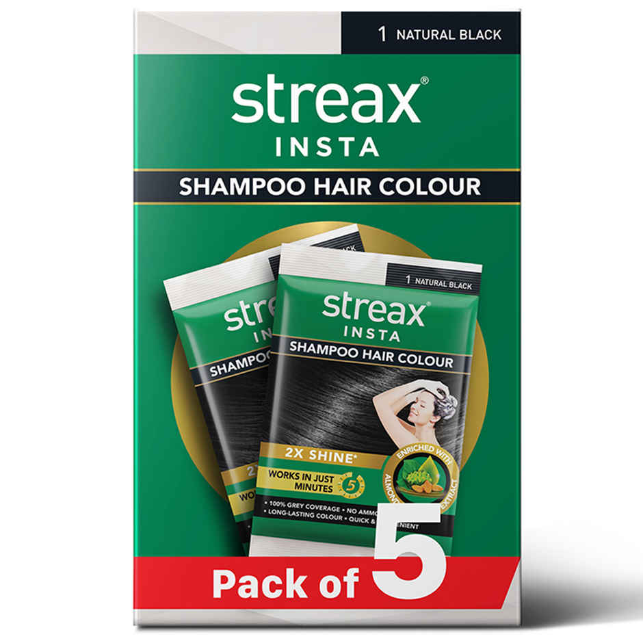 Streax Insta Shampoo Hair Colour for Women and Men- Natural Black | 100% grey coverage in 5 mins