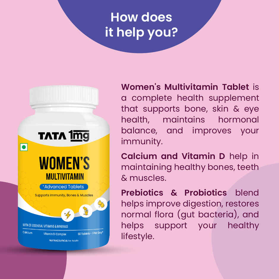 Tata 1mg Women'S Multivitamin VEG Tablet Pack Of 60 Tablets