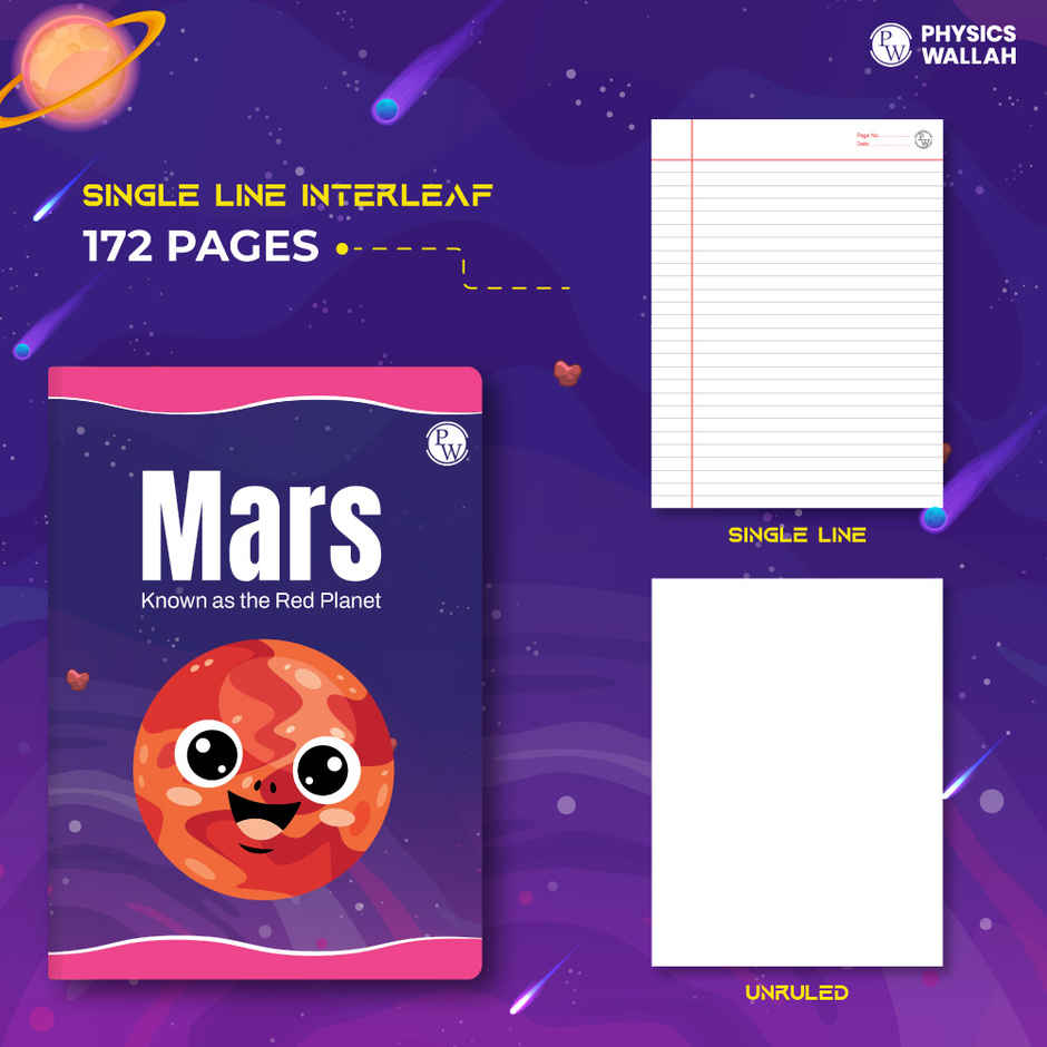 Physics Wallah 172 Pages Children Notebook Single Line | Interleaf | Mars
