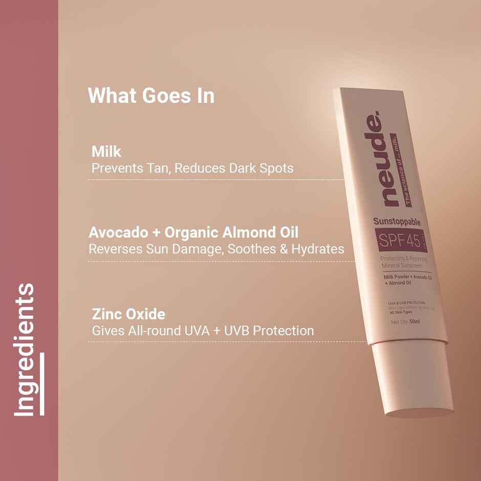 Neude SPF 45 PA+++ Moisturizing Mineral 3-In-1 Sunscreen | Tan Prevention, No White Cast 50 Ml