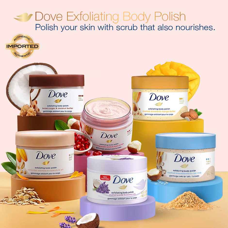Dove Exfoliating Body Polish Scrub Crushed Lavender & Coconut Milk For Dry Skin