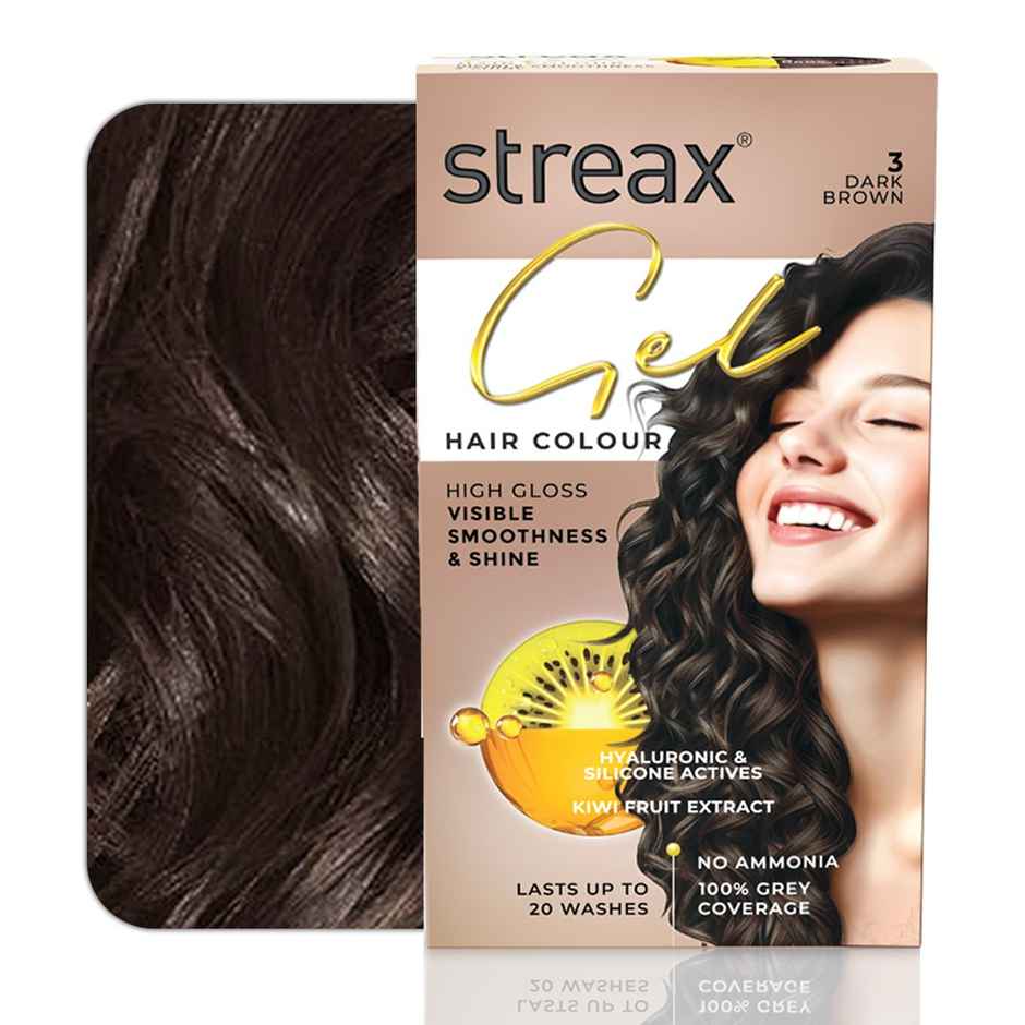 Streax Gel Hair Colour For Women, Dark Brown 3 , |No Ammonia Hair Color|100% Grey Coverage