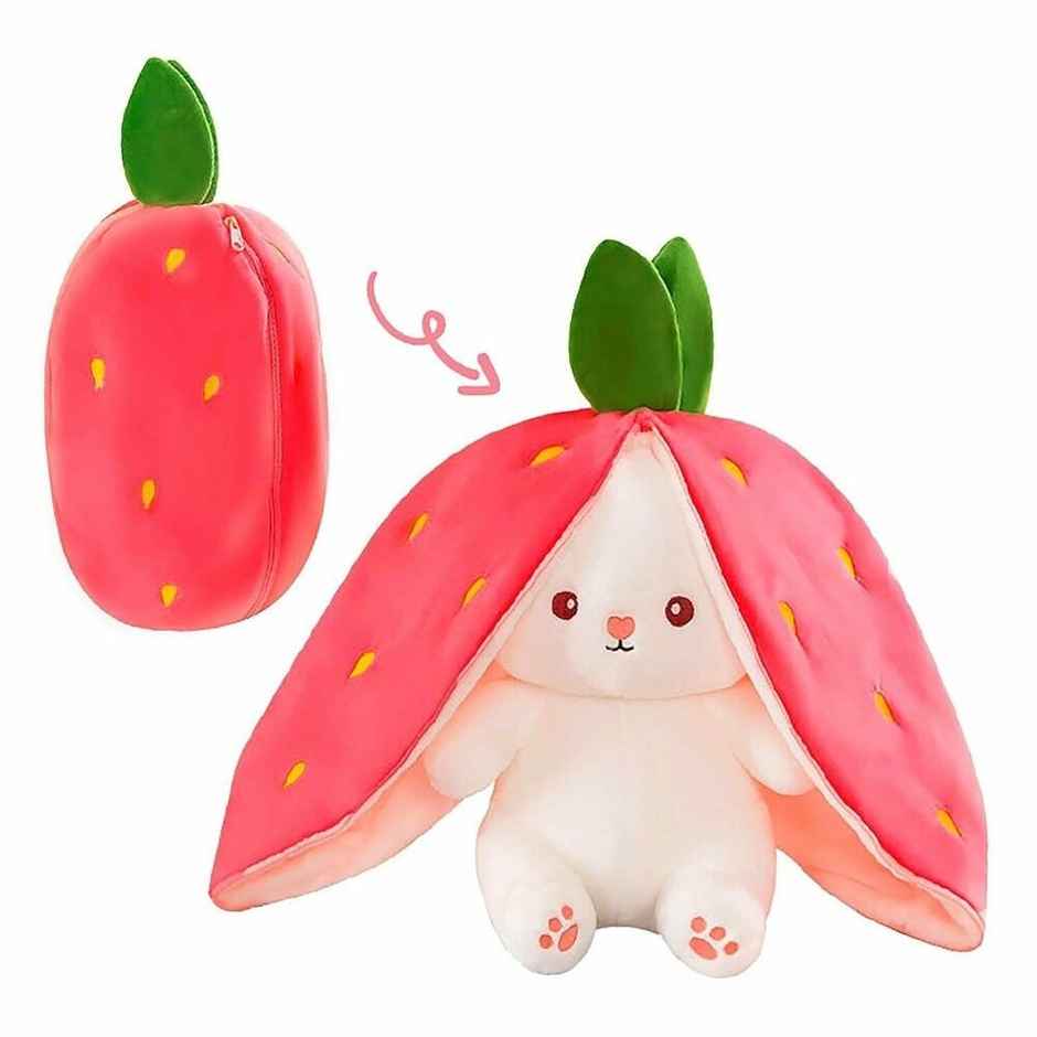 Dearjoy Rabbit In Strawberry Soft Toy Pink & White 28 cm