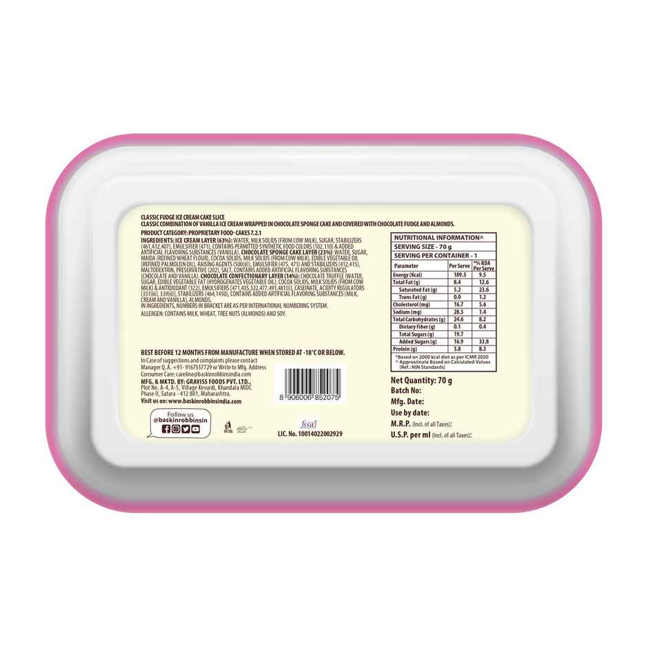 Baskin Robbins Classic Fudge Ice Cream Roll Cake Slice | Rich Chocolatey Dessert Slice