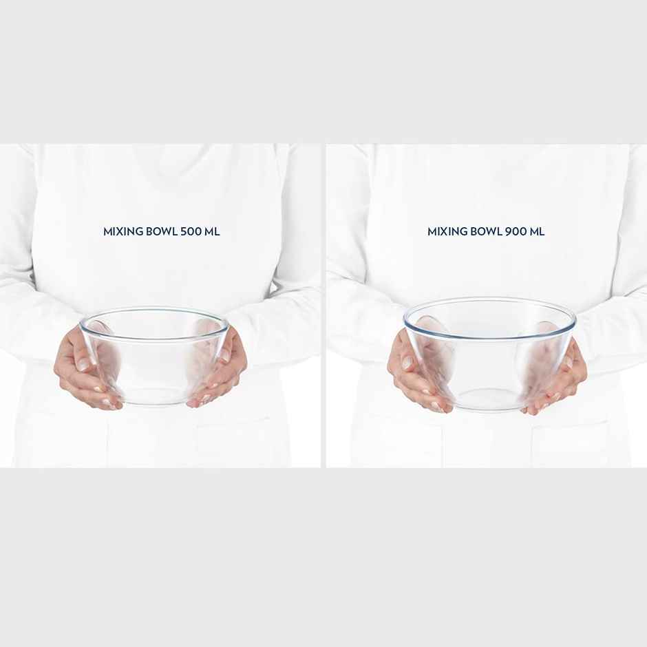 Borosil Glass Serving & Mixing Bowls With Lids, Set of 3 (500 ml + 900 ml + 1.3 L)